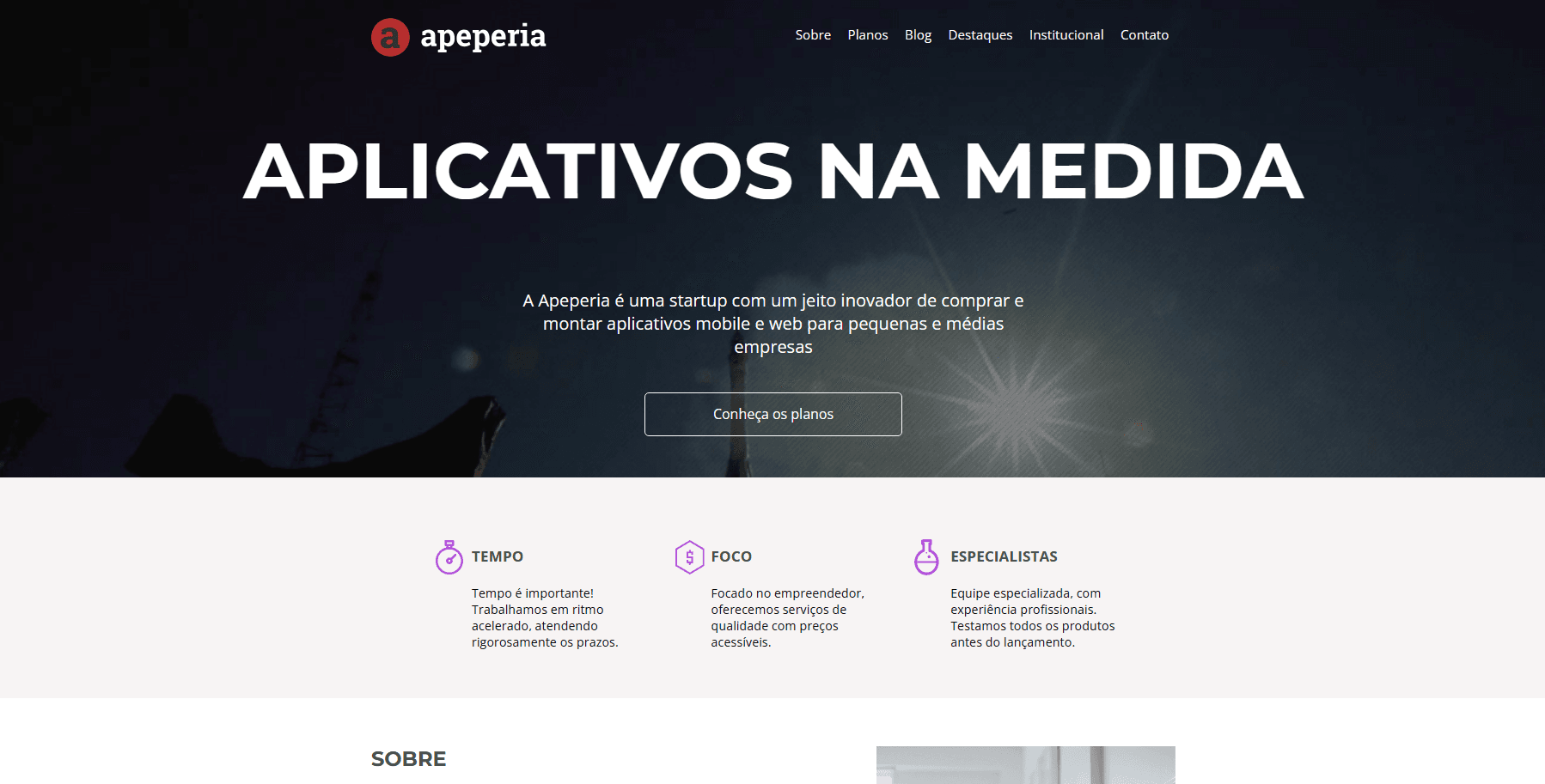 Imagem de exemplo de Projeto landing page. Apeperia